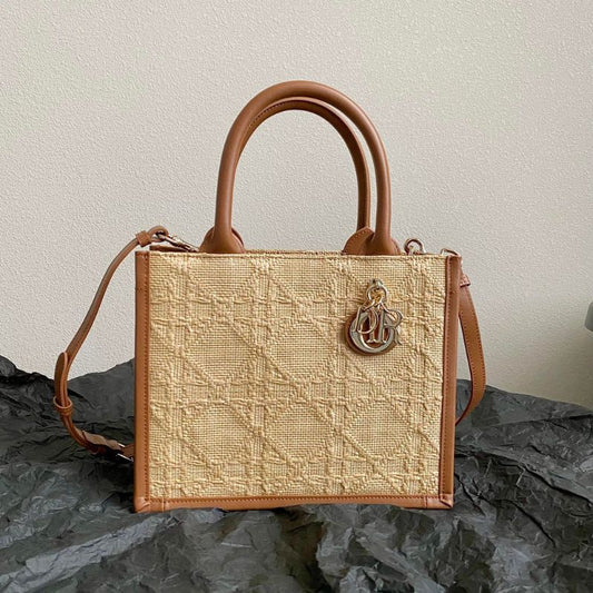 Dior Beige Cannage Raffia Tote Bag