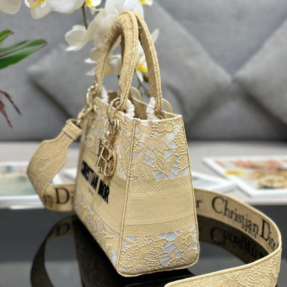 Dior Lady D-Lite Latte Chardons Macrame Embroidery Bag