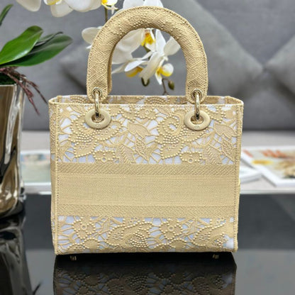 Dior Lady D-Lite Latte Chardons Macrame Embroidery Bag