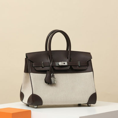 Hermes Havane Swift & Ecru Toile Birkin Bag