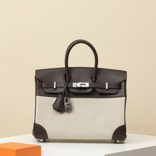 Hermes Havane Swift & Ecru Toile Birkin Bag