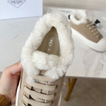 Prada Autumn-Winter Triangle Logo Wool Casual Sneakers