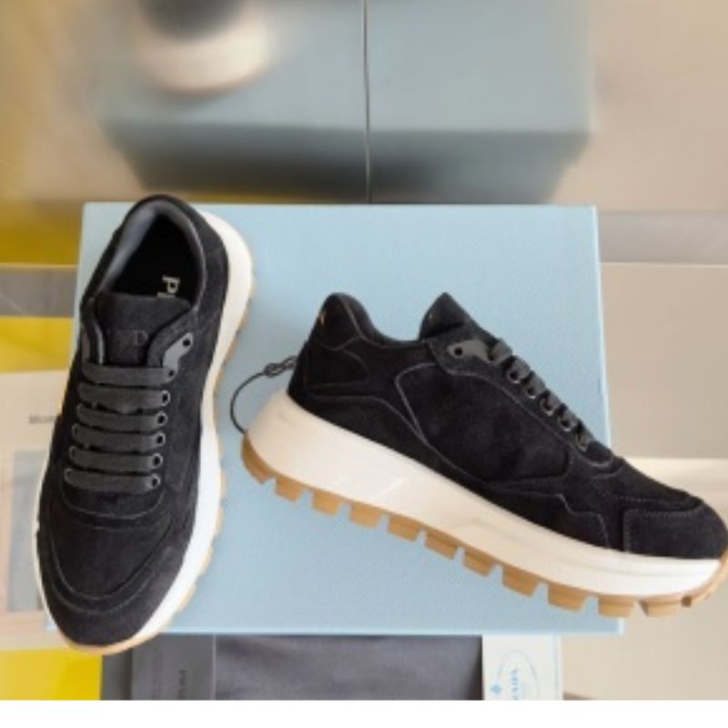 Prada Autumn-Winter Triangle Logo Wool Casual Sneakers