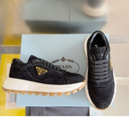 Prada Autumn-Winter Triangle Logo Wool Casual Sneakers