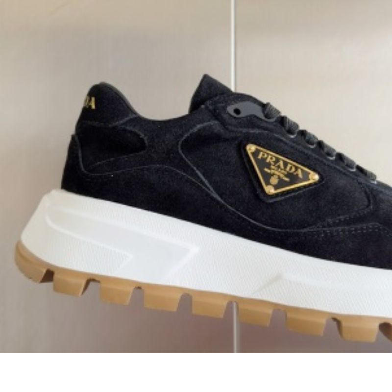 Prada Autumn-Winter Triangle Logo Wool Casual Sneakers