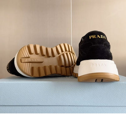 Prada Autumn-Winter Triangle Logo Wool Casual Sneakers