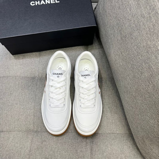 Chanel CC Dark Red Mix Pink White Cowhide Sneaker