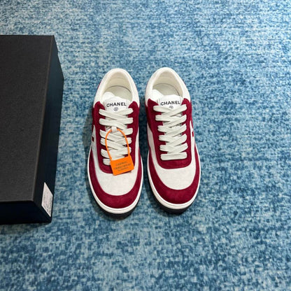 Chanel Cc Trainers Low Burgundy Suede Kidskin Shoes