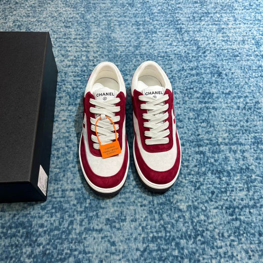 Chanel Cc Trainers Low Burgundy Suede Kidskin Shoes