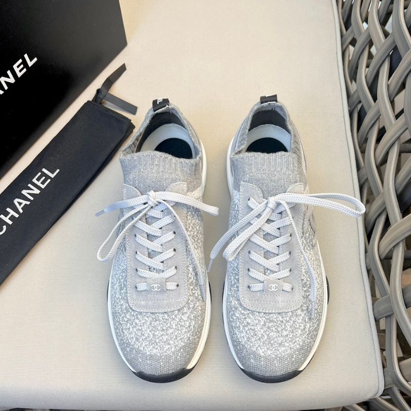 Chanel CC Logo Tweed & Suede Trainer Sneakers