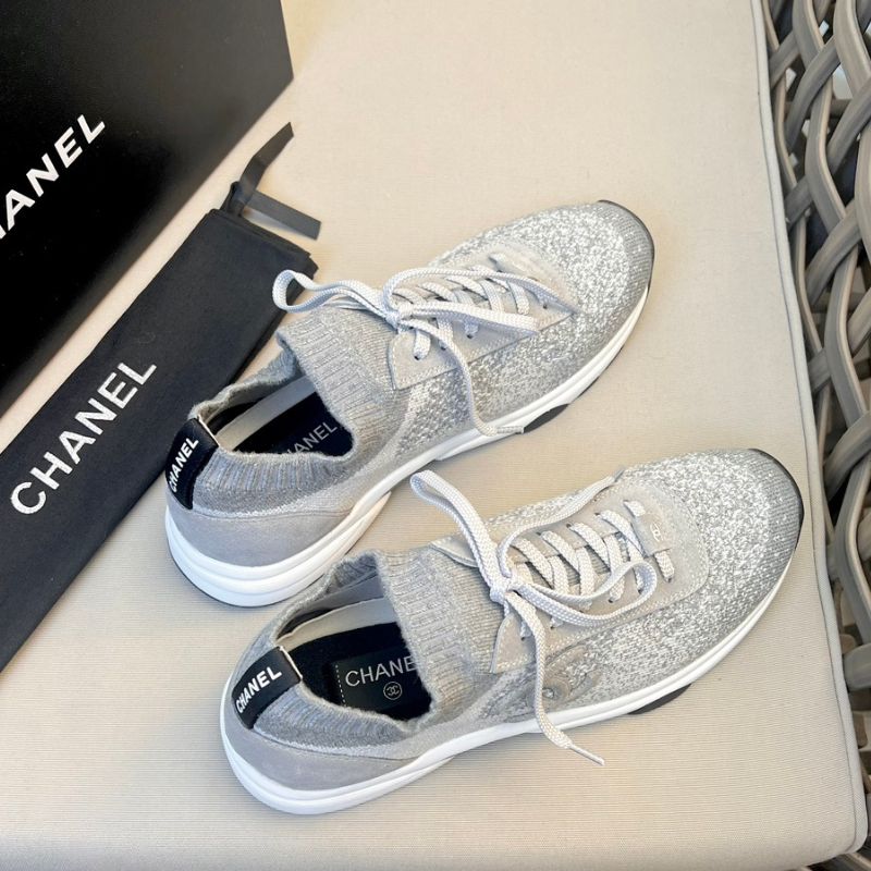 Chanel CC Logo Tweed & Suede Trainer Sneakers