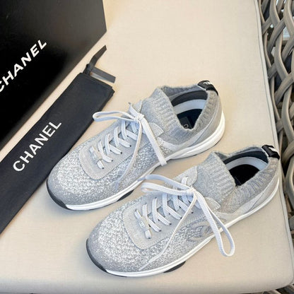 Chanel CC Logo Tweed & Suede Trainer Sneakers