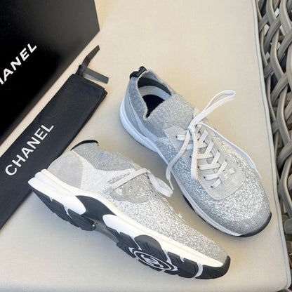 Chanel CC Logo Tweed & Suede Trainer Sneakers