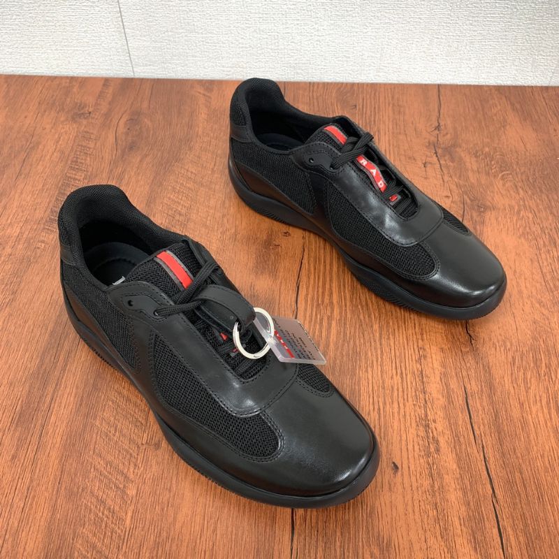 Prada Black Leather and Mesh Lace Up Sneakers