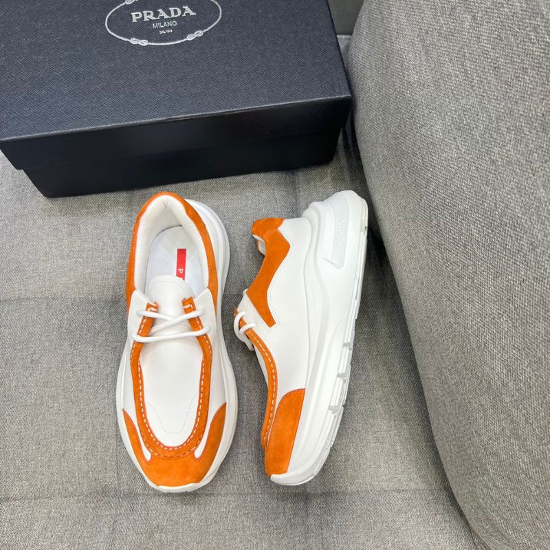 Prada America's Cup Leather Orange White Sneakers