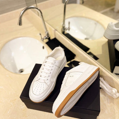 Saint Laurent White Leather SL/61 Lace Up Sneakers