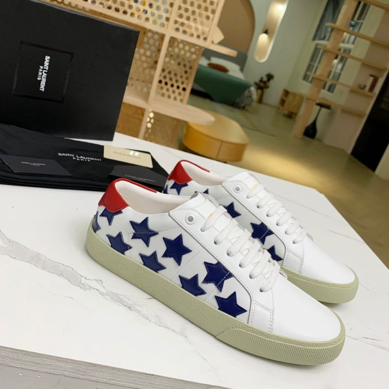 YSL Calfskin Star Court White Red Sneakers