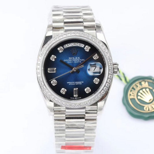 Rolex Day-Date Blue Ombre Dial Diamond Bezel Watch