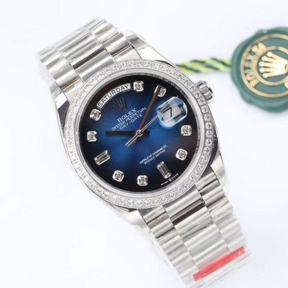 Rolex Day-Date Blue Ombre Dial Diamond Bezel Watch
