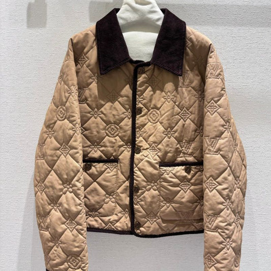 LV Cream Blue Quilted with Contrasting Corduroy Collar Jacket