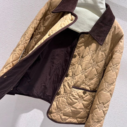 LV Cream Blue Quilted with Contrasting Corduroy Collar Jacket