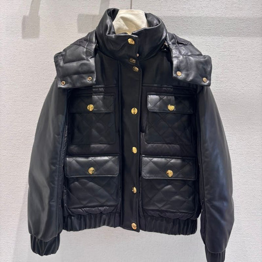 Chanel Ski Series Sheepskin Hooded Leather Down Black Jacket