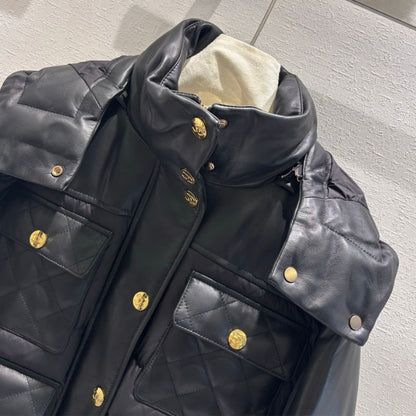 Chanel Ski Series Sheepskin Hooded Leather Down Black Jacket