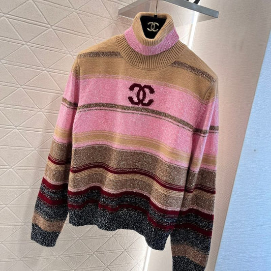 Chanel High-Collar Crochet Knit Top Sweatshirt