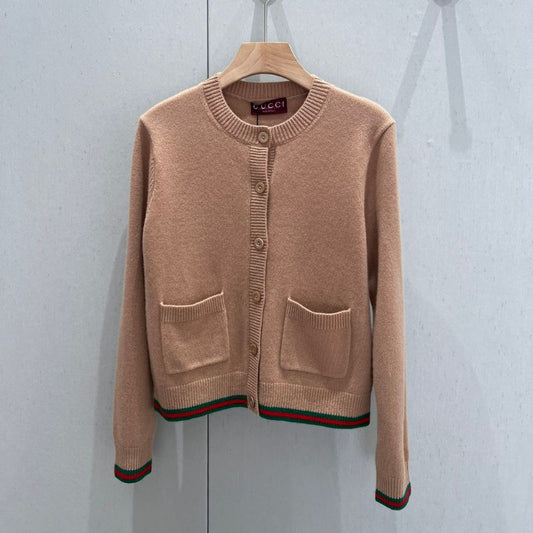 Gucci Classic Striped Contrast Edge Cashmere Cardigan