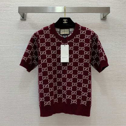 Gucci Double G Wool Knit Short-Sleeve Sweater