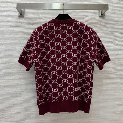 Gucci Double G Wool Knit Short-Sleeve Sweater