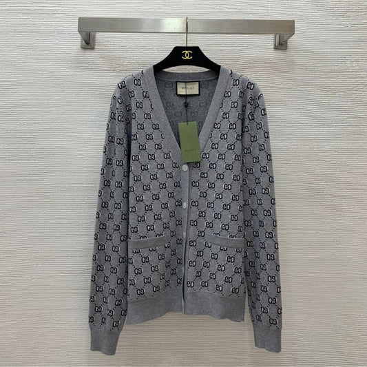 Gucci Double GG Print V-Neck Knitted Cardigan
