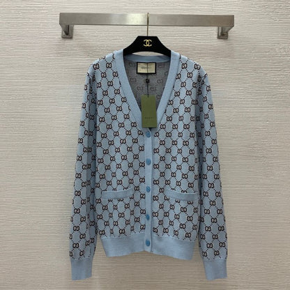 Gucci Double GG Print V-Neck Knitted Cardigan