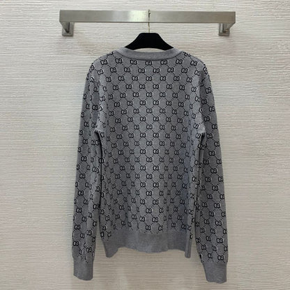 Gucci Double GG Print V-Neck Knitted Cardigan