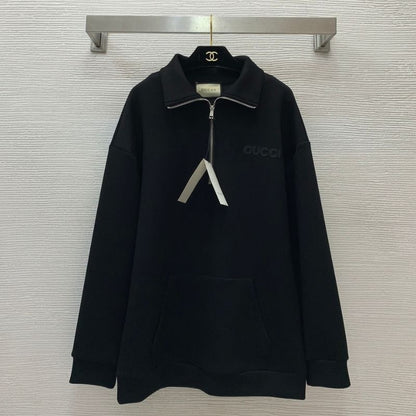 Gucci Chest Leather Embroidered Logo Half-Zip Sweatshirt