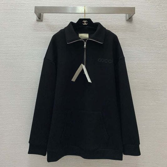 Gucci Chest Leather Embroidered Logo Half-Zip Sweatshirt