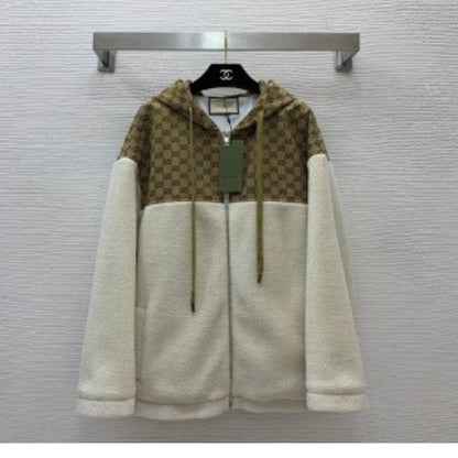 Gucci Plush Contrast-Stitch Hooded Jacket