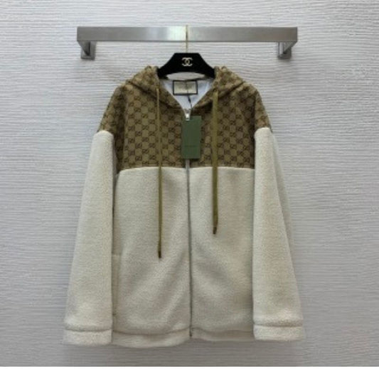Gucci Plush Contrast-Stitch Hooded Jacket