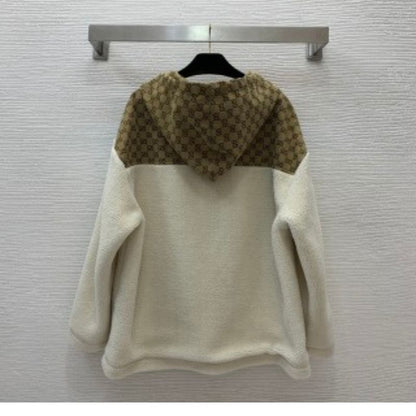 Gucci Plush Contrast-Stitch Hooded Jacket