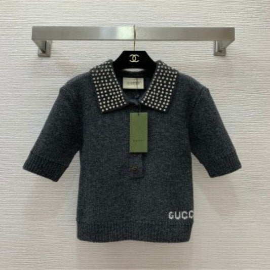 Gucci Diamond Beaded Slim Knit Top
