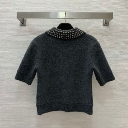 Gucci Diamond Beaded Slim Knit Top