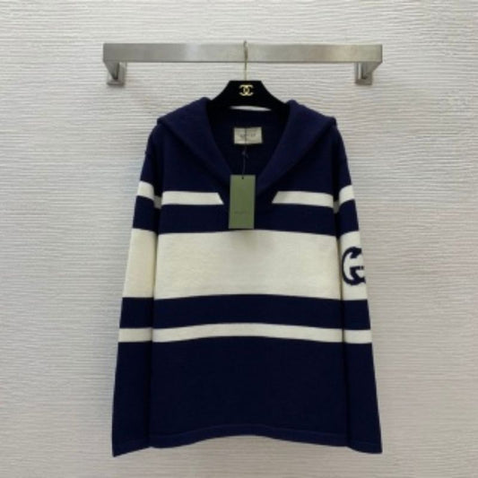 Gucci Contrast Stitch Navy Collar Pullover Sweater