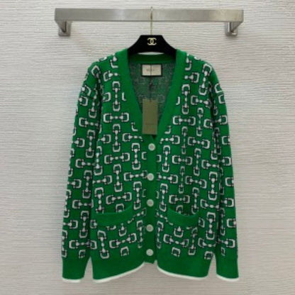 Gucci Horsebit Jacquard V-Neck Cardigan