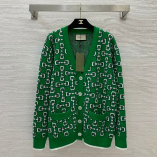 Gucci Horsebit Jacquard V-Neck Cardigan