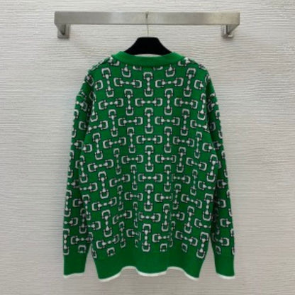 Gucci Horsebit Jacquard V-Neck Cardigan