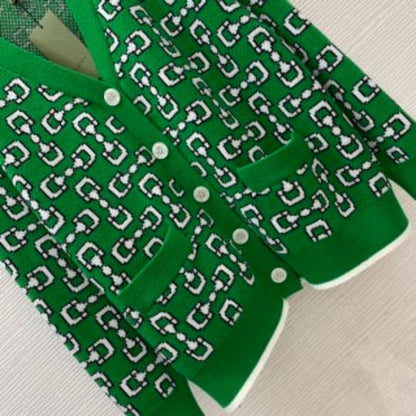 Gucci Horsebit Jacquard V-Neck Cardigan