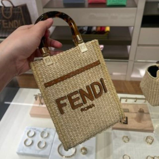 Fendi Logo Embroidered Mini Sunshine Shopper Bag