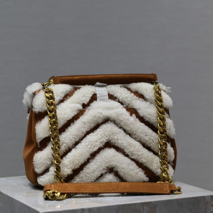 YSL Suede And Fur Monogram College Bag