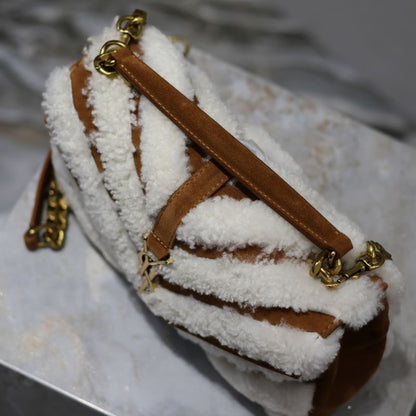 YSL Suede And Fur Monogram College Bag