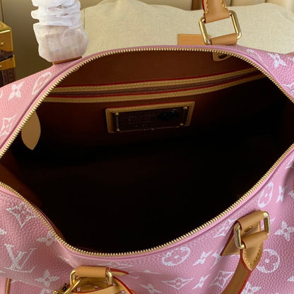 LV Speedy P9 Bandouliere Monogram Leather Pink Luggage Bag